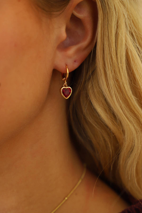 RUBY HEART HUGGIES: Yellow Gold