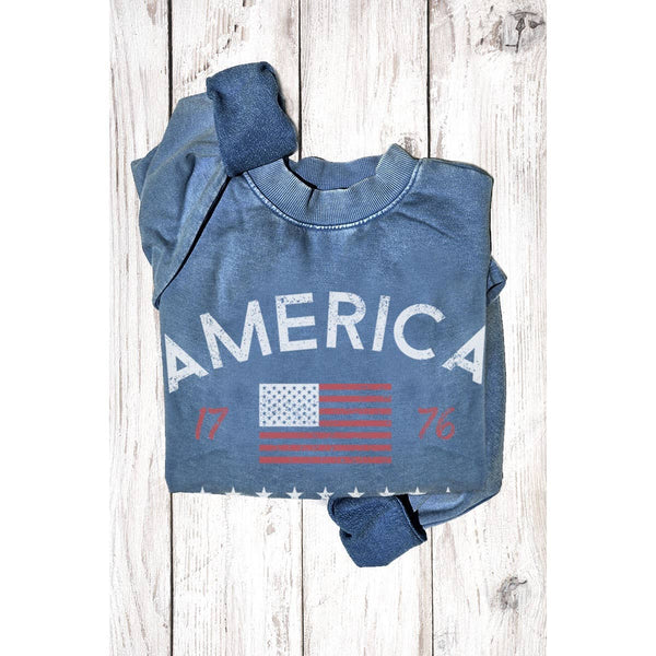 AMERICA 1776 MINERAL GRAPHIC SWEATSHIRTS: Mineral Lt Blue / S-M-L-XL(1-2-2-1)