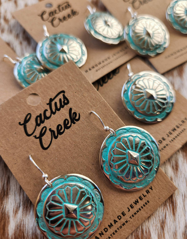 "Josephine" Antique Silver Western Concho Earrings