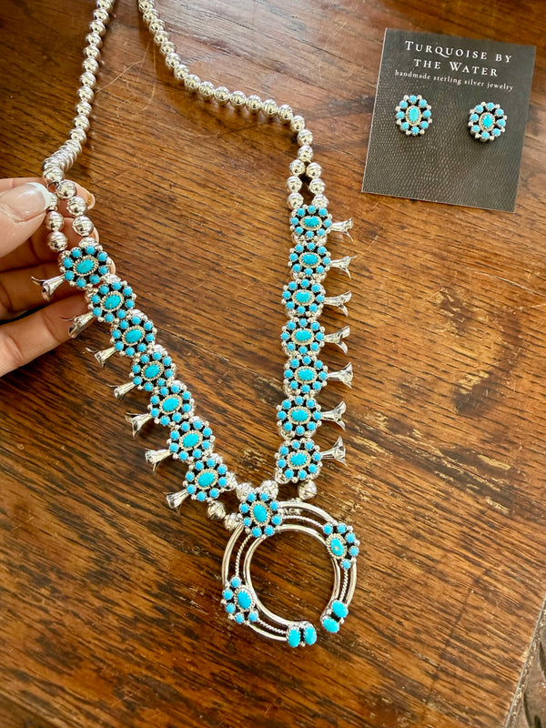 Kingman Cluster Squash Blossom Necklace & Earrings Set