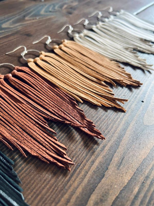 Leather Earrings - Bozeman Fringe in Black