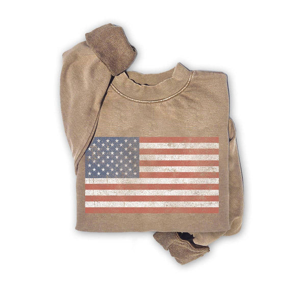 VINTAGE AMERICA FLAG MINERAL GRAPHIC SWEATSHIRTS: MINERAL DENIM BLUE / S-M-L-XL(1-2-2-1)