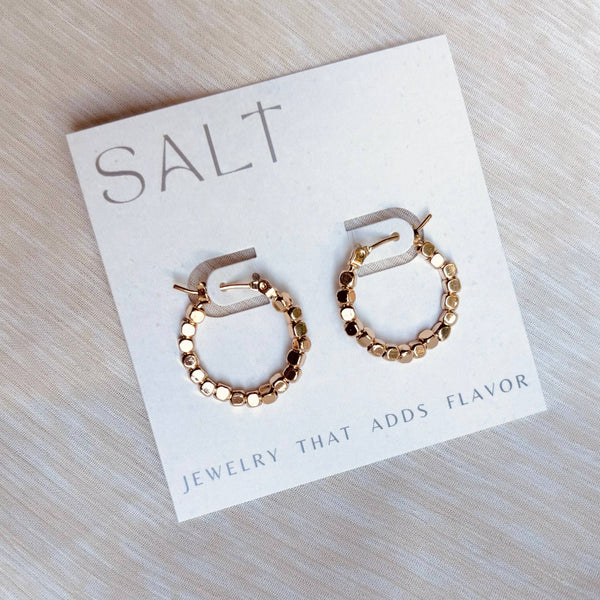 SALT - BEADED HOOPS | 18k gold clasp hoop earrings | textured hoop