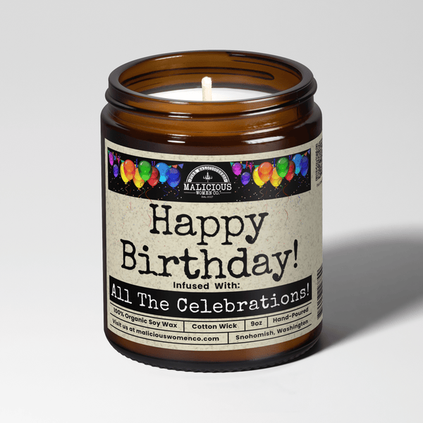 Happy Birthday 9oz Funny Candle Malicious Women Co: Vanilla Crumb Cake
