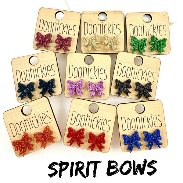 Glitter Bow Stud Earrings | Custom School Color Bow Earrings | 10 Color Options: Red Glitter