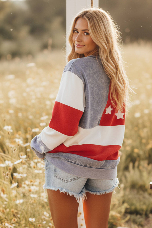 AMERICANA FLAG SWEATSHIRT: Stars - RED/WHITE/BLUE