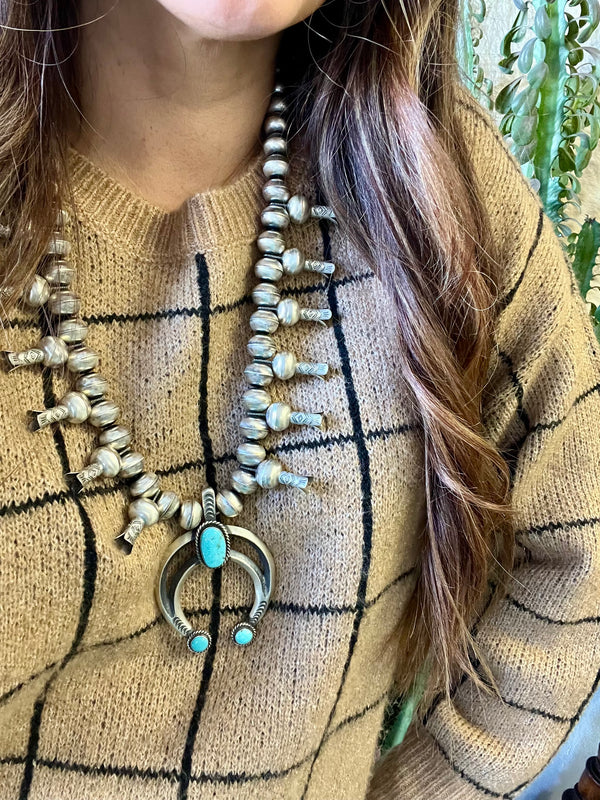 Large Navajo Pearl Squash Blossom Necklace