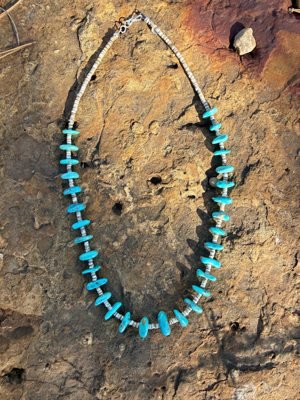 Kingman Turquoise Chunk Necklace - 20inch / Handstrung