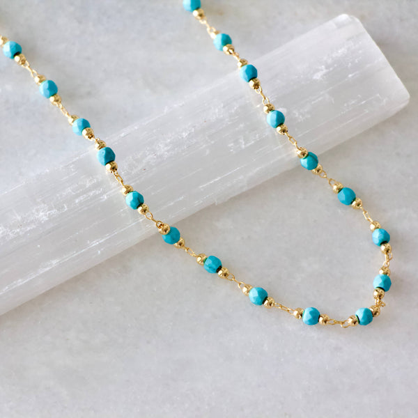 Turquoise Choker Necklace - Faceted Stone: Sterling Silver Plated