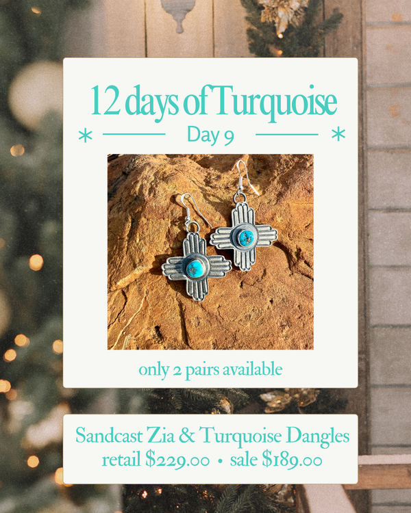 Sandcast Zia & Turquoise Dangle Earrings