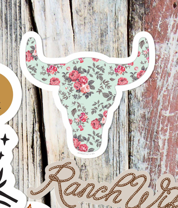 Shabby Rose Buffalo Skull - sticker