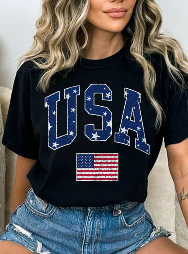 AMERICA STAR FLAG GRAPHIC TSHIRTS: NATURAL