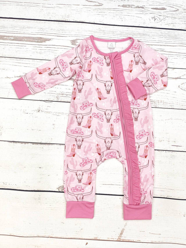 Baby Pink Western Zip Sleeper: 12-18M