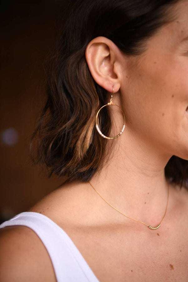 Seed Bead and Gold Plated Hoop Earring : Black