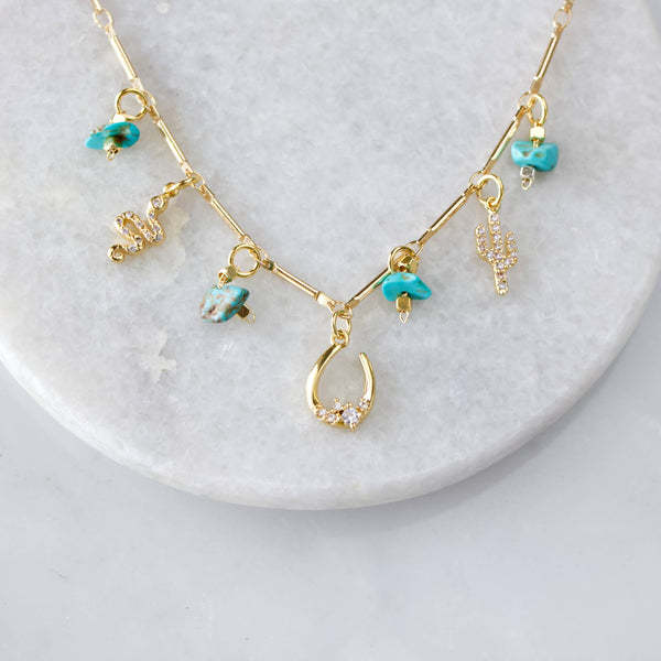 Turquoise Nugget, CZ, Desert Charm Necklace