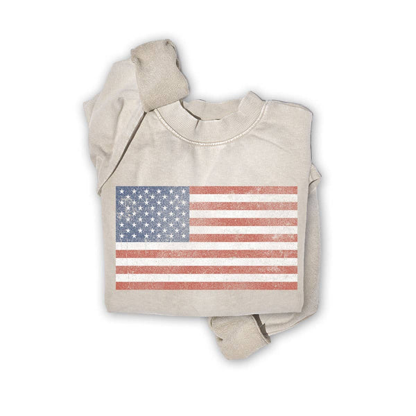 VINTAGE AMERICA FLAG MINERAL GRAPHIC SWEATSHIRTS: Mineral Lt Blue / S-M-L-XL(1-2-2-1)
