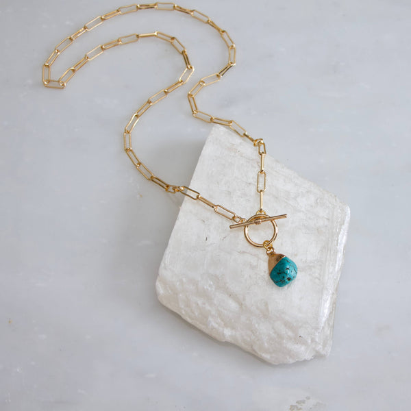 Turquoise Howlite Nugget Paperclip Toggle Necklace