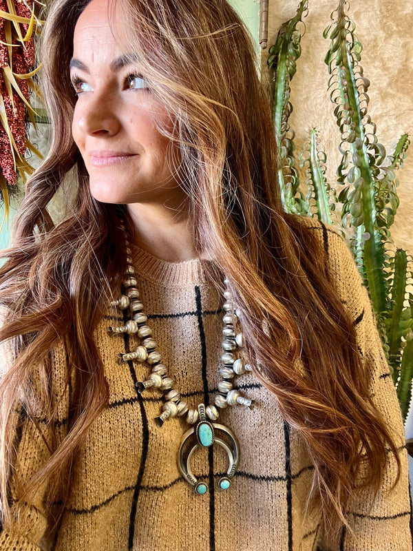 Large Navajo Pearl Squash Blossom Necklace