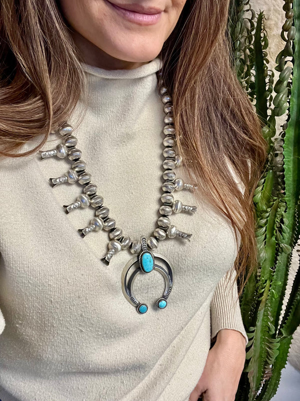 Large Navajo Pearl Squash Blossom Necklace