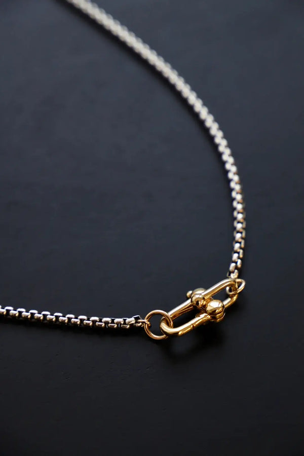 NOVA ROUND BOX CHAIN NECKLACE: SILVER/GOLD / Large