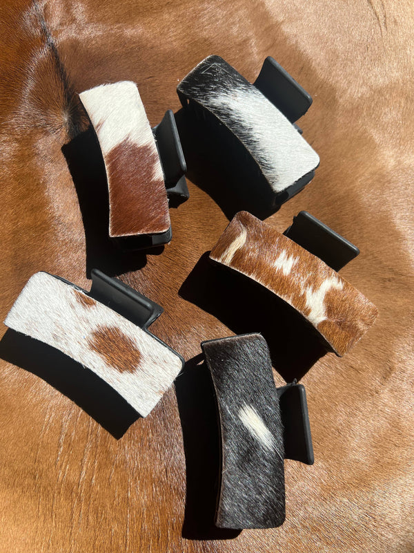 Real Cowhide Claw Hair Clip Western Inspired Black