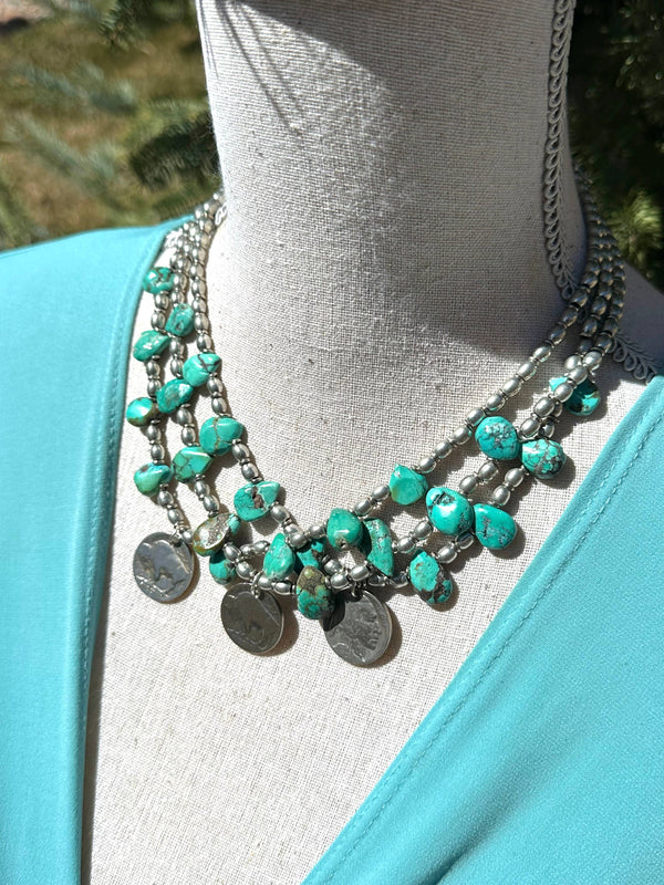 Buffalo Nickel Turquoise Choker: Buffalo facing front