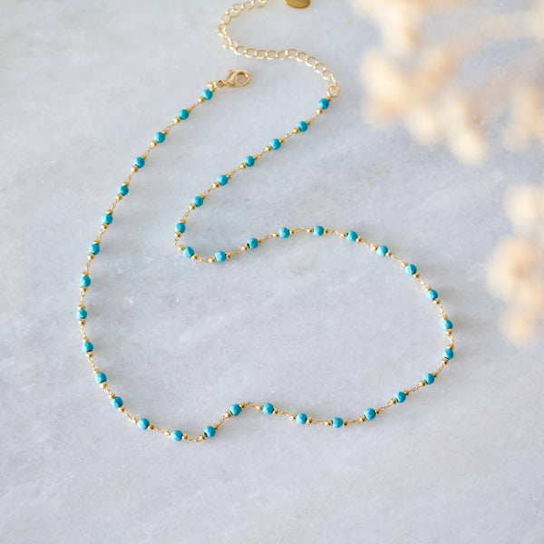 Turquoise Choker Necklace - Faceted Stone: Sterling Silver Plated