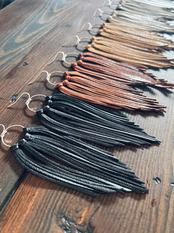 Leather Earrings - Bozeman Fringe in Black