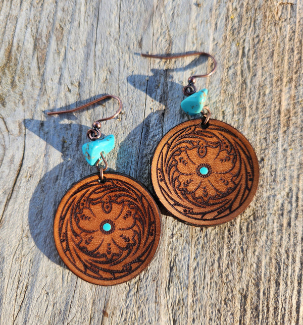 Handmade Leather Earrings - Rose Dangles