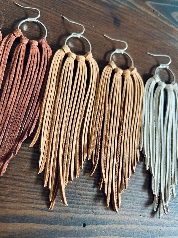 Leather Earrings - Bozeman Fringe in Black