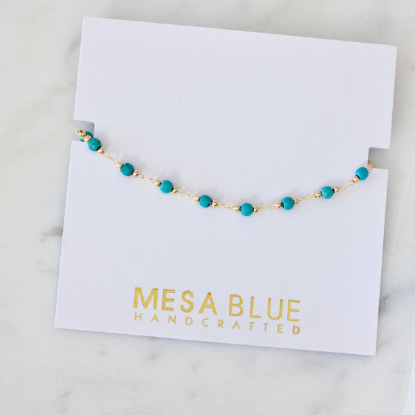 Faceted Turquoise Beaded Bracelet: Gold