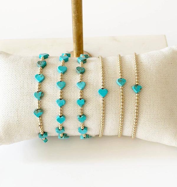 Pippa Bracelets, Turquoise: Solo Heart