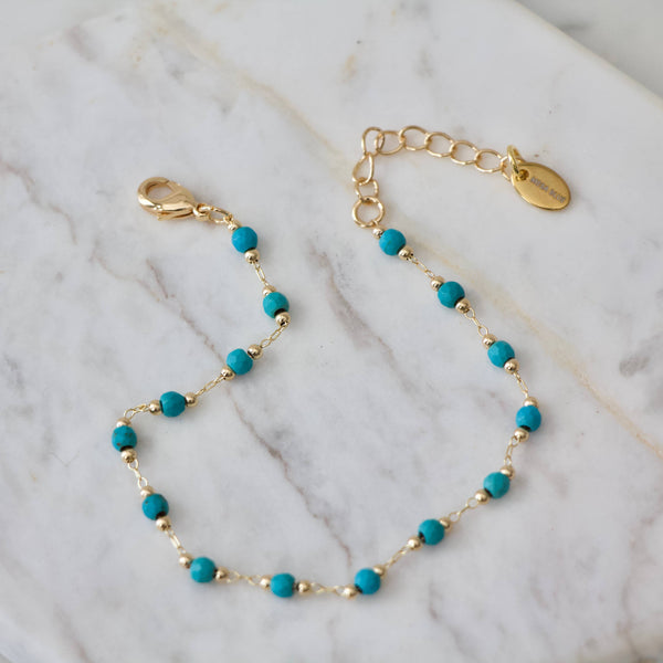 Faceted Turquoise Beaded Bracelet: Silver