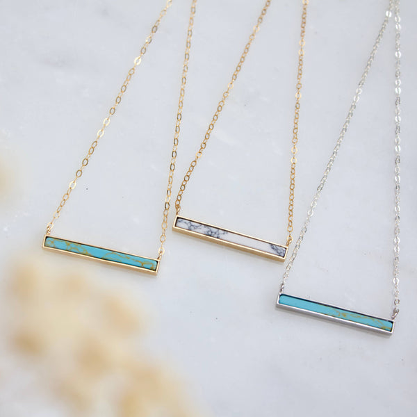 Turquoise, White Turquoise Bar Necklace: Turquoise Gold Filled / 18 inches