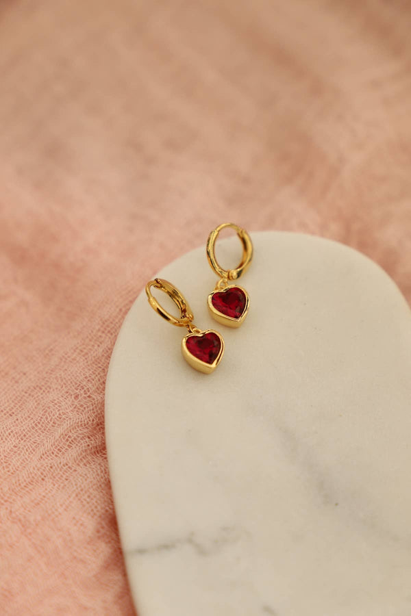 RUBY HEART HUGGIES: Yellow Gold
