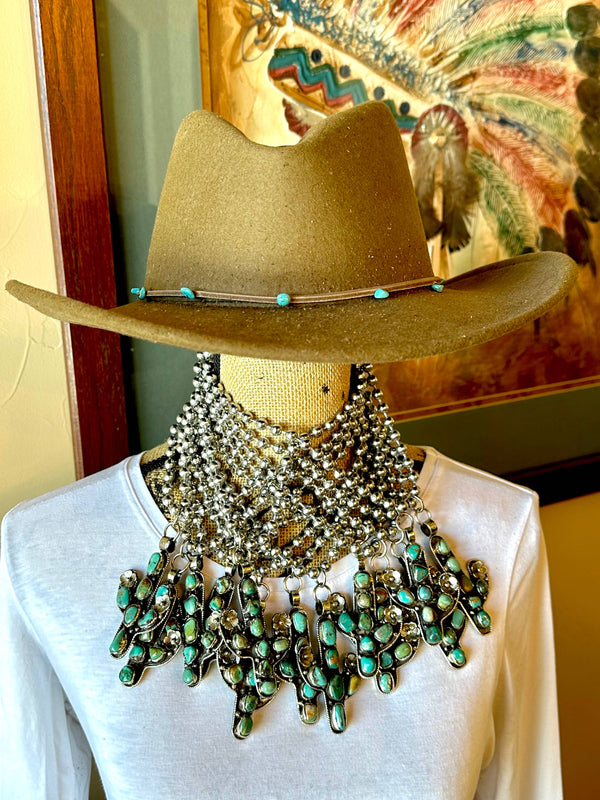Natural Turquoise Tibetan Silver Cactus Necklace