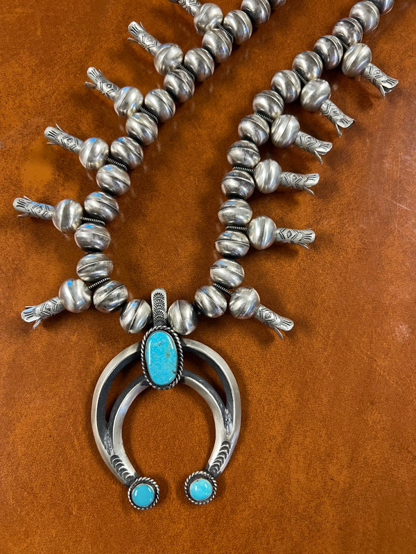 Large Navajo Pearl Squash Blossom Necklace