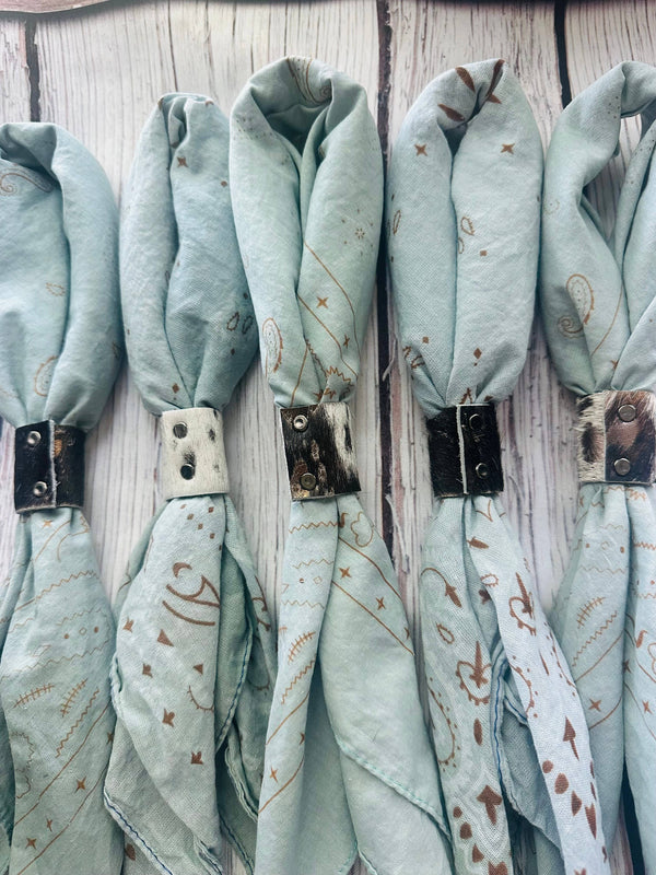 Cowboy Blue Hand Dyed Bandanas With Leather Slides