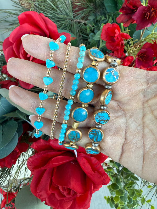 Stretch Bracelets - Faux Turquoise - Multi Heart Style