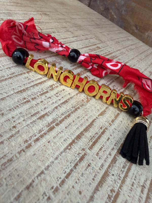 Rally Spirit Fabric Bracelet: Black / Red / Gold
