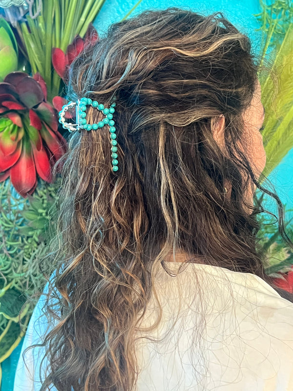 Turquoise Bead Claw Hair Clip