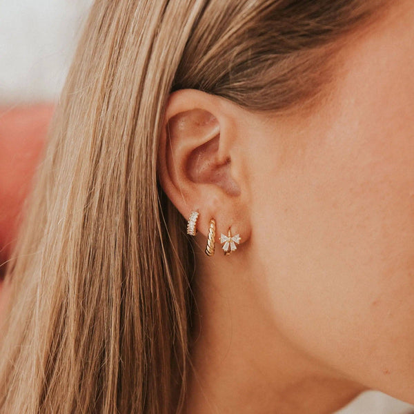 Lucy Diamond Bow Hoops: Gold