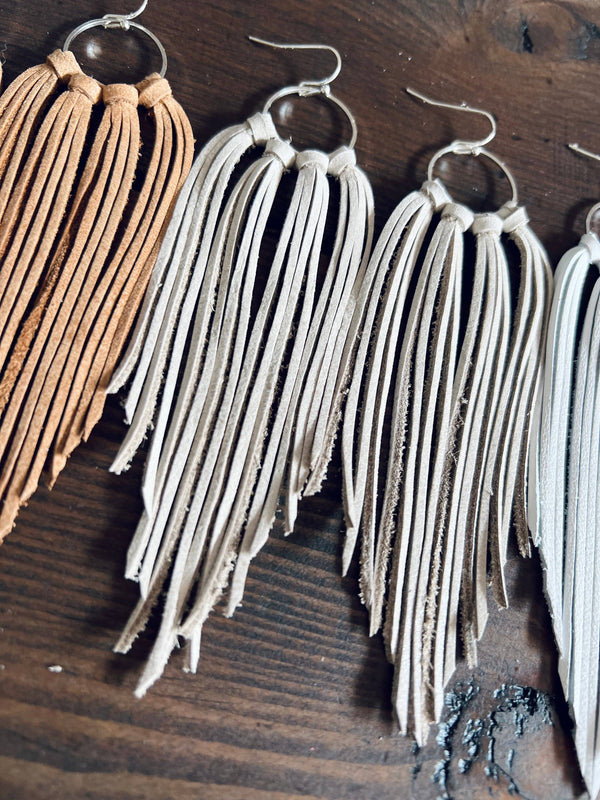Leather Earrings - Bozeman Fringe in Black
