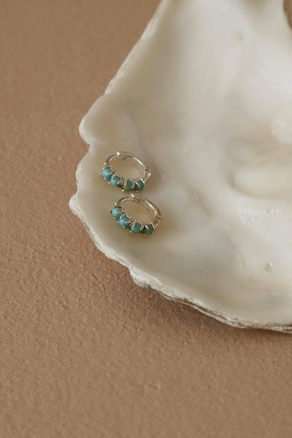 MINI SILVER TURQUOISE HOOPS: SILVER