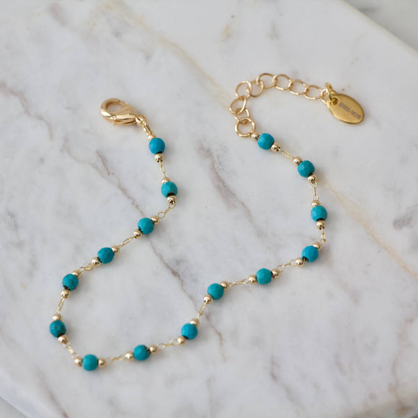 Faceted Turquoise Beaded Bracelet: Gold