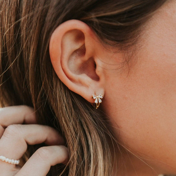 Lucy Diamond Bow Hoops: Gold