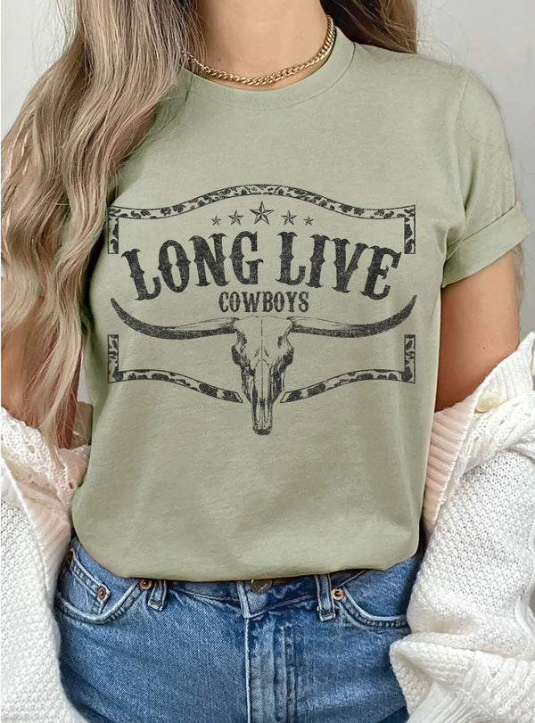 LONG LIVE COWBOYS COW SKULL GRAPHIC TSHIRTS: Black
