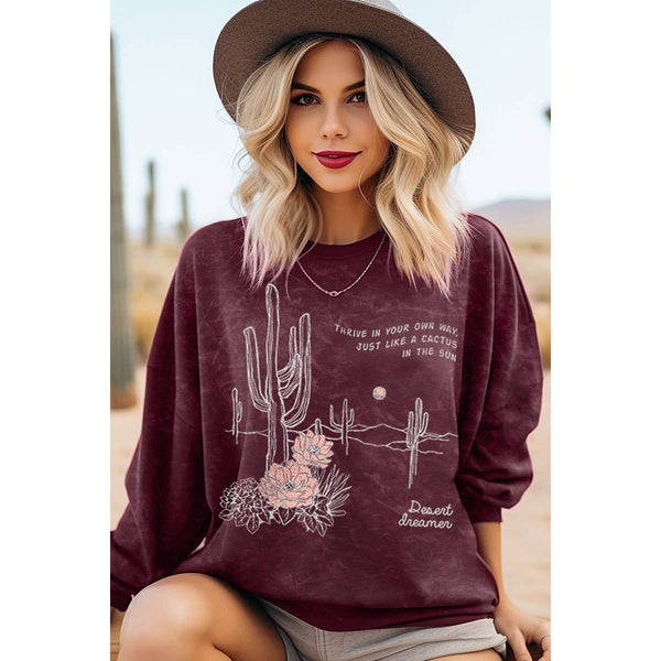 JUST LIKE A CACTUS MINERAL GRAPHIC SWEATSHIRTS: Mineral Burgundy / S-M-L-XL(1-2-2-1)