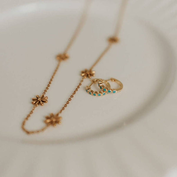 Gaby Turquoise Hoops: Gold