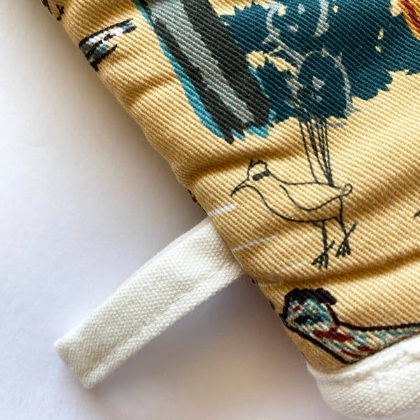 Cotton Oven Mitt - Southwest Roadrunner Saguaros -GOLD